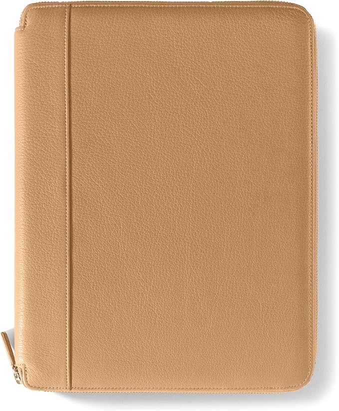 Leatherology Camel Leatherology Left-Handed Executive Zippered Portfolio - Designed for Left-Hand use, fits A4 and Letter-Size Paper, Includes Expandable Pen Loop