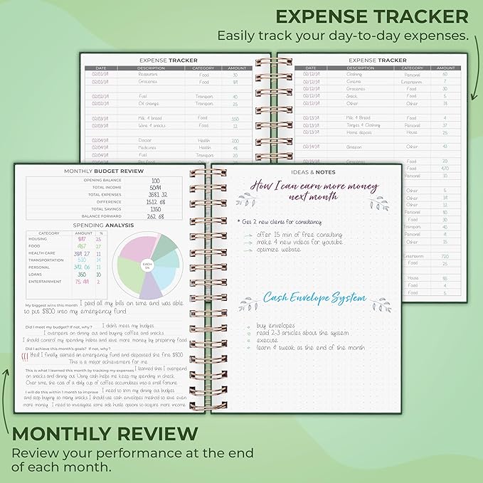 Clever Fox Budget Planner Spiral – Expense Tracker Notebook – Monthly Budgeting Organizer, Finance Logbook & Accounts Book to Control Your Money – Undated Bill Tracker, 6.3x8.4” - Dark Green