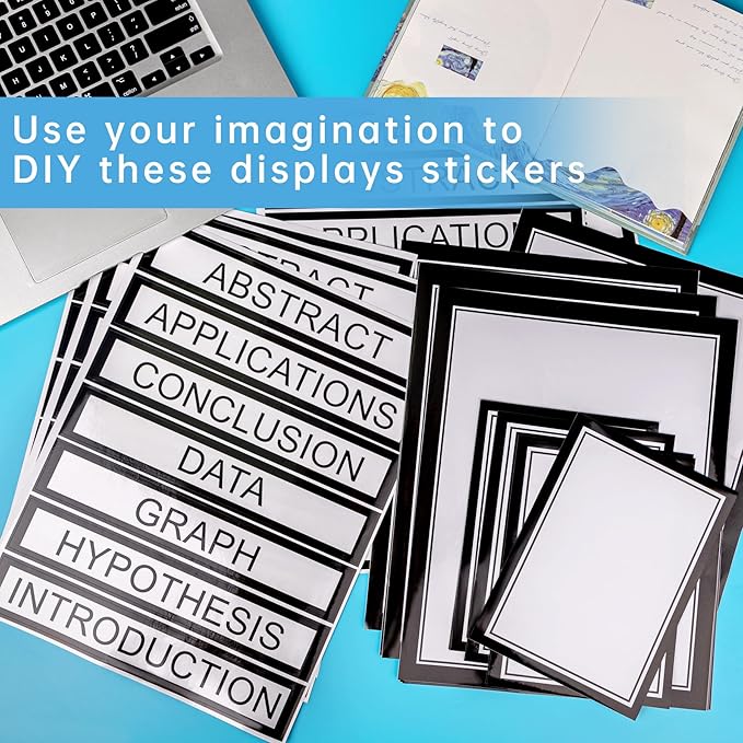 HAUTOCO 34 Sheets Science Fair Display Boards Supplies 28 Self Adhesive Presentation Subtitles 6 Project Titles Science Fair Board Sticker for School Office, Black