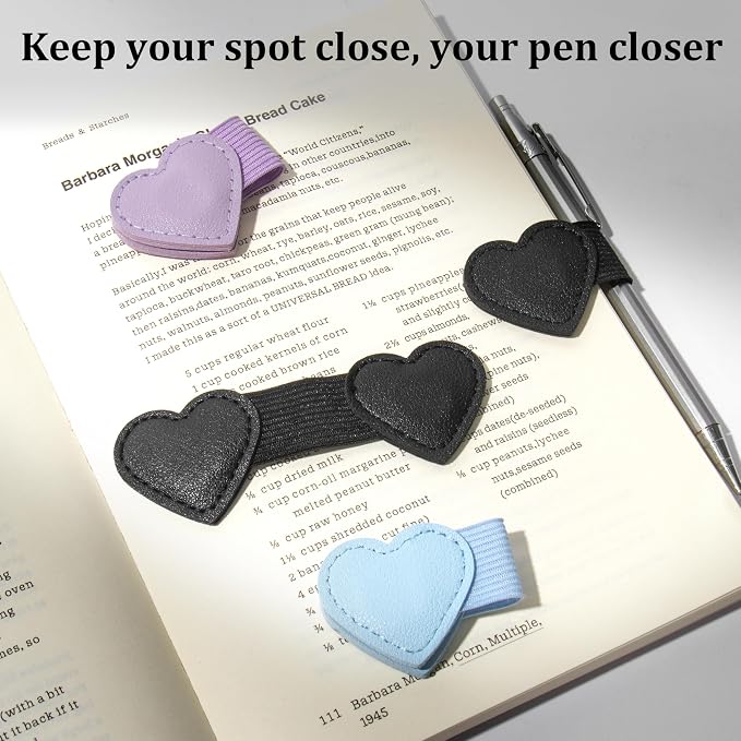 2Pcs Magnetic Leather Heart Bookmarks with Pen Holder, Cute Book Markers Clip with Gift Box, Reading Accessories for Book Lovers Women Teachers Students, Black