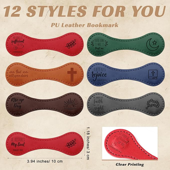 Sinload 24 Pcs Magnetic Christian Bookmarks Fathers Day Christian Gifts, Leather Bible Verse Bookmarks Scripture Page Markers for Men Dad Godfather Sunday School Reading Church Bible Study (Cute)