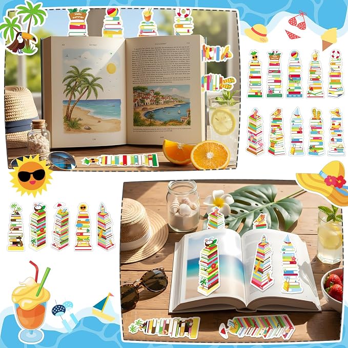 Kolldenn 150 Pcs Book Tracker Bookmarks Bulk 6.3 x 1.97 Inch Bookshelf Love to Read Bookmarks Paper Tracking Double Sided Reading Page Markers for Back to School Reading Lover(Summer)