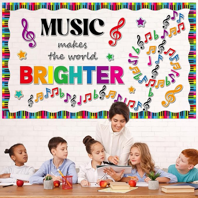 gisgfim Back to School Bulletin Board Decorations Music Notes Paper Cutouts Music Makes World Brighter Musical Notes Classroom Decors Musical Themed Bulletin Board Set for Kids Students Decor Supplies