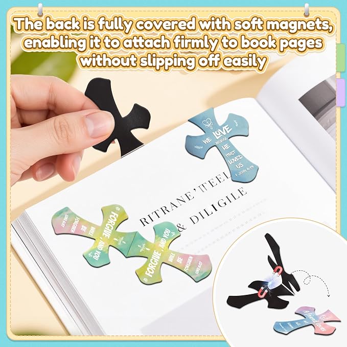 100Pack Magnetic Bookmarks Christian Bookmarks Bulk Cross Bible Bookmark for Reading Women Men Teacher Book Lovers Gifts, Religious Magnet Bookmark Clips Cute Personalized Book Markers (Watercolor)