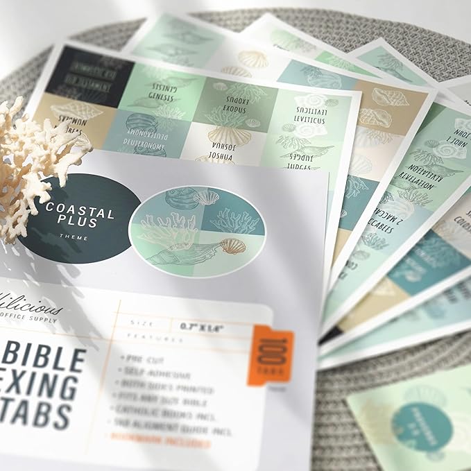 OFFILICIOUS Blue Bible Book Tabs, 100 Soft-Touch, Laminated Bible Tabs for Holy Bibles – Durable Tabs for Bible – Protestant & Catholic Bible Tabs Large Print, Bible Tabs for Women & Men