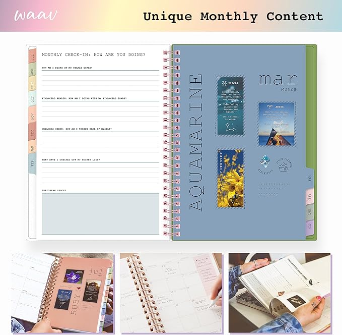 Blue Sky WAAV 2026-2027 Weekly and Monthly Academic Year Planner Calendar, July 2026 - June 2027, 5.875" x 8.625", Flexible Cover, Wirebound, Laminated Tabs, Storage Pocket, Includes 20 Extra Notes Pages, Michelle