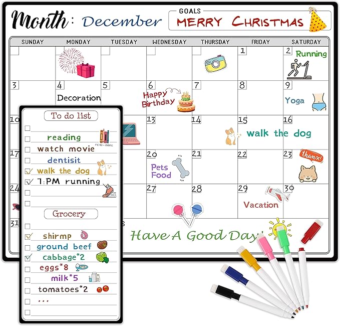 Magnetic Dry Erase Refrigerator Calendar with Markers - 15" x 11" Monthly Fridge Calendar and Today List, Fridge Whiteboard with Back Magnet