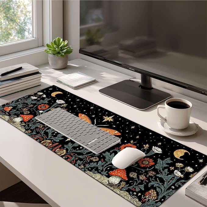 HOMETITUTE XL Mouse Pad 31.5 x 11.8 Inch Vintage Butterfly and Moon Design Large Desk Mat Extended Gaming Mousepad Non Slip Waterproof Desk Pad Keyboard Mat Computer Accessories for Office Home