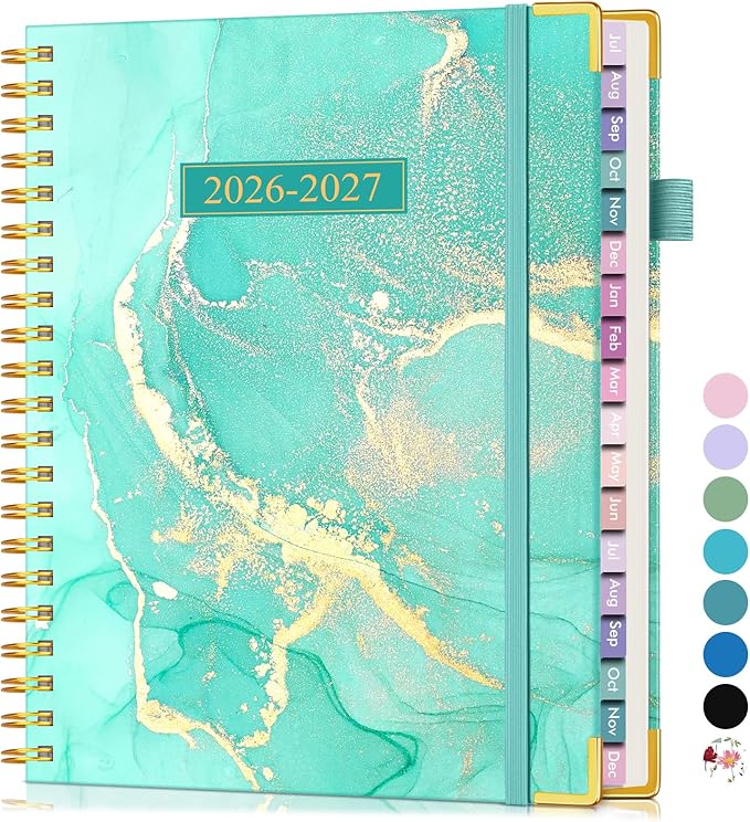 Academic Planner 2026-2027, 18 Months Weekly and Monthly Hardcover Planner, July 2026 - December 2027, 8.5" x 11" A4 Large Daily Calendar Planner Book with Tabs, Spiral College School Agenda Organizer for Student Teacher, Teal Marble