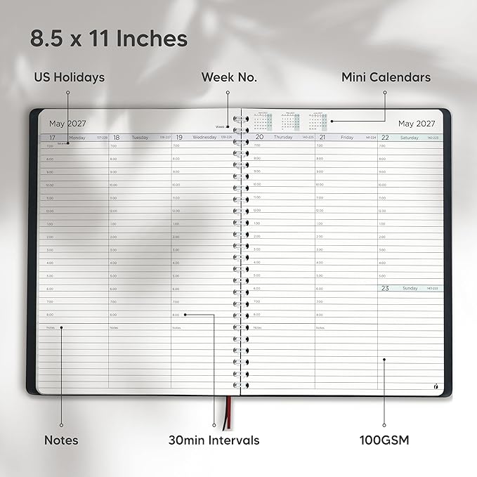 Academic Planner 2026-2027 - Hourly 2026-2027 Planner Weekly and Monthly - Appointment Book with Flexible Cover, Twin-Wire Binding - Simple Design for Productivity, June 2026 - July 2027. 8.5 x 11