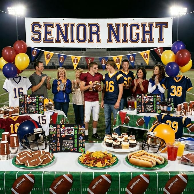 Tinlade 3 Set Football Senior Night Gifts Senior 2026 Photo Display Board 24" x 16" Trifold Poster Board with Football Themed Stickers for Graduation Picture Frame Sport Theme Party Supplies