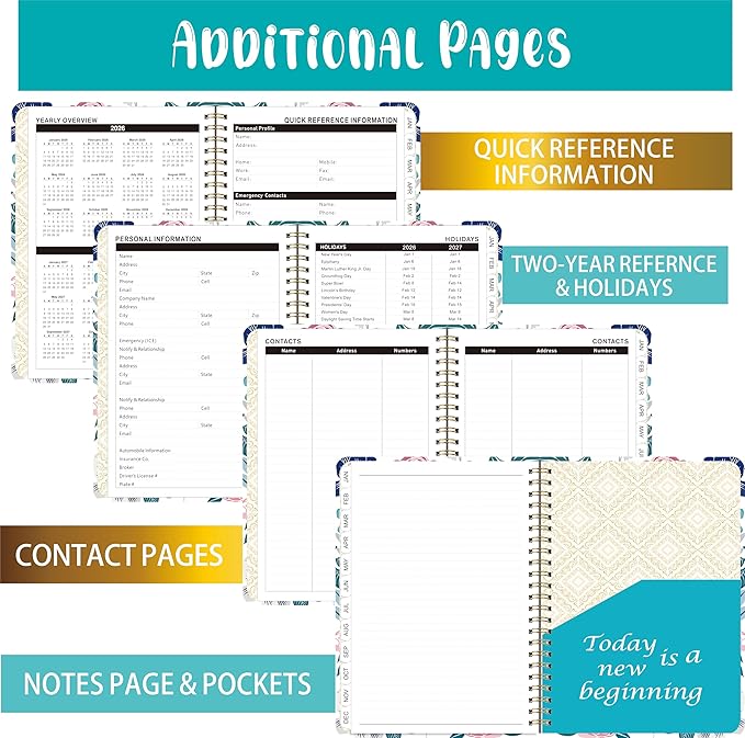 2026 Weekly and Monthly Planner, Medium 6.2 x 8.5 Inch, Hardcover with Floral Design, Jan-Dec Calendar, Spiral-Bound with Monthly Tabs, 100 GSM Paper (yellow flower) (rose pink flower)