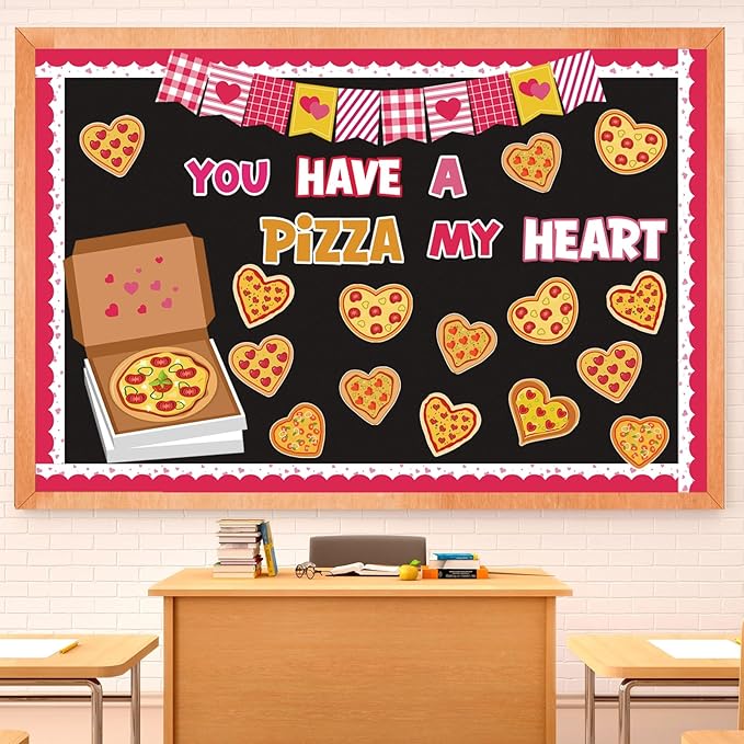 Valentines Day Bulletin Board Set Heart Pizza Cutouts Valentines Bulletin Board Decorations for School Classroom Chalkboard Wall Window Door Decor, You Have A Pizza My Heart