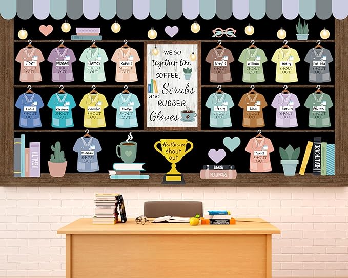 Naozinebi Healthy Bulletin Board Set Healthcare Workers Nurses Classroom Decorations DIY Crafts Health Shout Out Cutouts for Students Hospital Nursing School Back to School RN Party Wall Supplies
