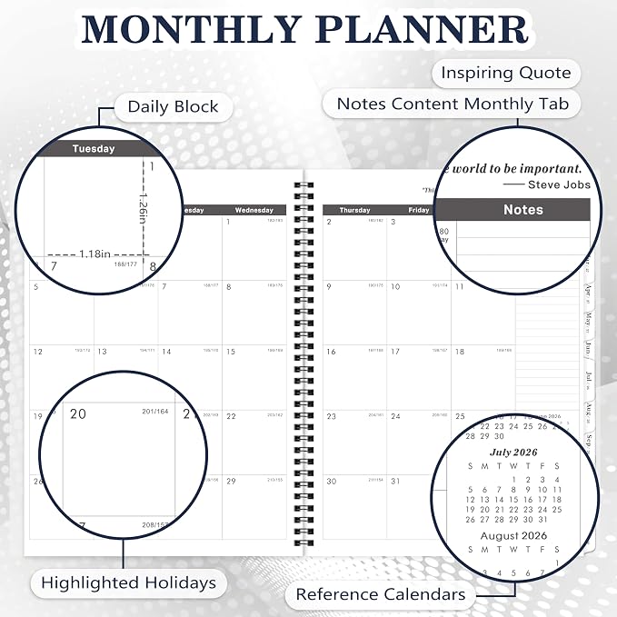2026-2031 Monthly Planner/Calendar - Jul 2026 - Jun 2031, 5 Year Monthly Planner with Tabs & Celebrity Quotes, 9" x 11", Famous Quotes, Two-Side Pocket, Suitable for Long-Term Planning, Black