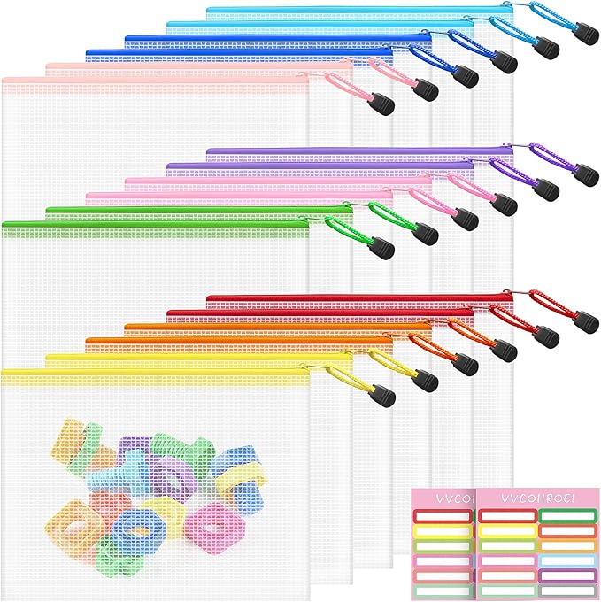 18pcs Mesh Zipper Pouch Bags Small, A5 9.5x7.2 Inches, 9 Colors Zipper Pouches for Organizing, Puzzle Storage, Travel, School, Office Supplies