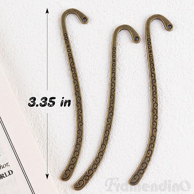Framendino, 20 Pieces Alloy Bookmark Hook Retro Metal Tibetan DIY Bookmarks for Reading Enthusiasts (Bronze)
