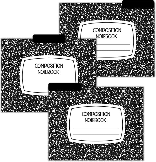 JarThenaAMCS 12 Pcs Composition Notebook File Folders Black White Decorative File Pockets for Filing Cabinet Back to School Supplies, 8.5 x 11 Inch