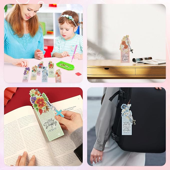 Christian Diamond Art Bookmarks Kit - DIY Diamond Painting Bookmarks with Bible Verses, Colorful Flowers Bookmark for Adults for Bible Journaling, Prayer & Worship Accessories