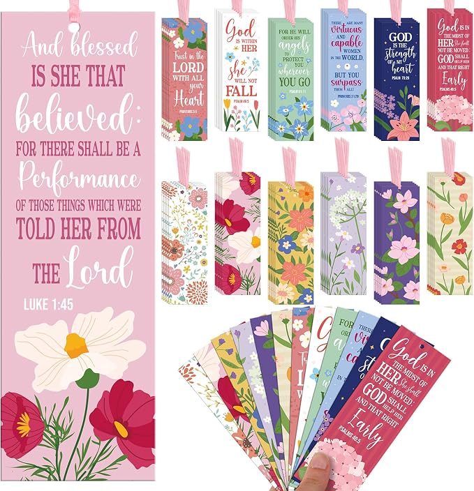 PerKoop 60 Pcs Mother's Day Bible Verse Bookmarks Bulk for Women Woman of God Christian Scripture Religious Flower Bookmarks with Ribbons for Mom Mother's Day Appreciation Gifts Church Supplies
