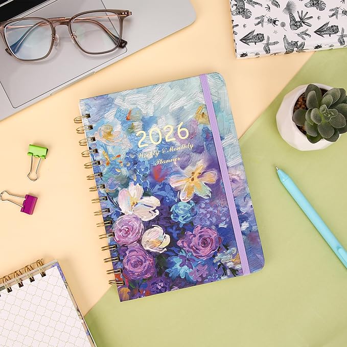 2026 Planner, Weekly and Monthly Calendar Planner for Women, Jan 2026 - Dec 2026, Hardcover Planning Agenda book, Spiral Bound, Inner Pocket, 6.3" x 8.5"