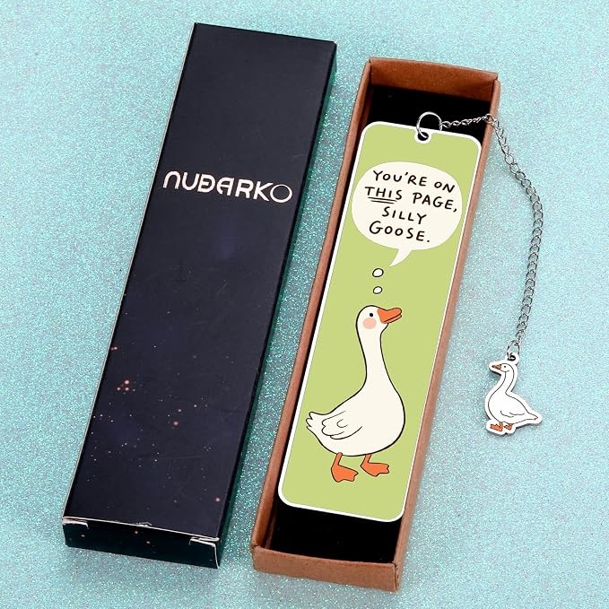 Green Stuff Cute Bookmarks for Women Girls Kids Silly Goose Metal Bookmark Funny Book Lovers Gifts for Readers Book Lovers Women Book Marks for Reading Womens Kid Girls Page Holders for Reading 2-Side