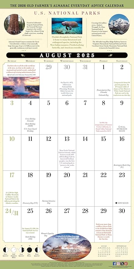 The Old Farmer’s Almanac 2026 Wall Planner: Everyday Advice, Fun Facts & Quotes, 12-Month Family Calendar Book with Large Grids & Seasonal Almanac Themes