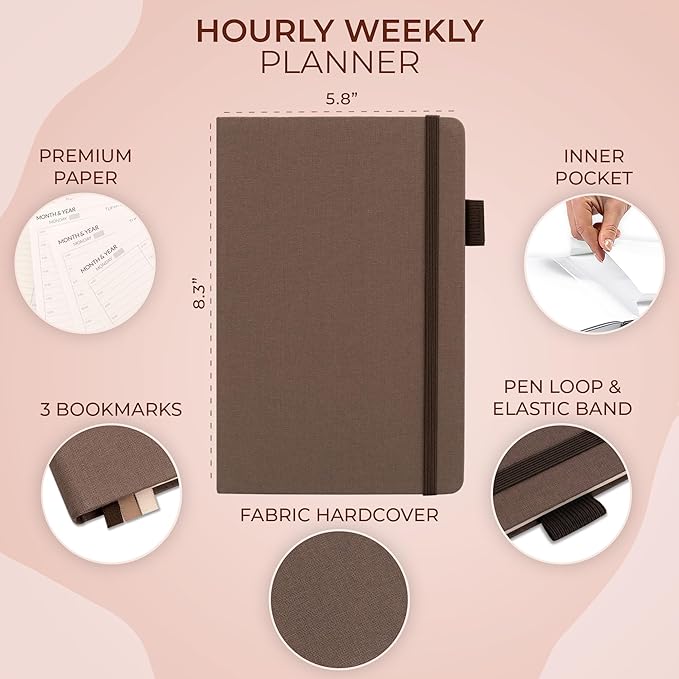Skyline Hourly Weekly Planner – Undated Agenda & Daily Appointment Book – Time Blocking Notebook for Business Entrepreneurs, A5 (Dark Terracotta)