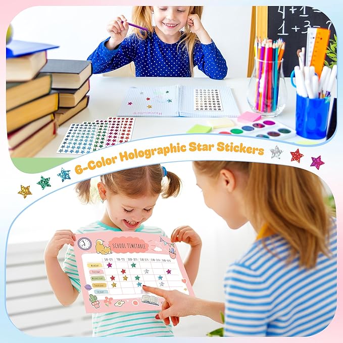 1,620 Holographic Glitter Star Stickers 0.6", 6 Colors Self-Adhesive Mini Stickers for Kids, Classroom, Teacher Supplies, Behavior Charts, Planner, Scrapbooking, Holiday, Party Favors and DIY Crafts