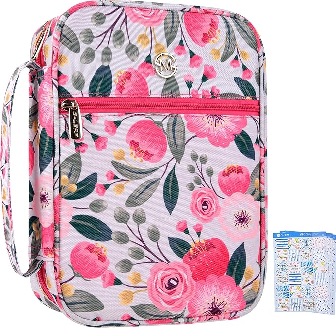 G-LEAF Bible Cover Case/Book Cover, Bible Case for Women Girls, Bible Cover Bags Floral Pattern With Handle Fits for Standard Size Bible, 9.5x6.7x2.5 In