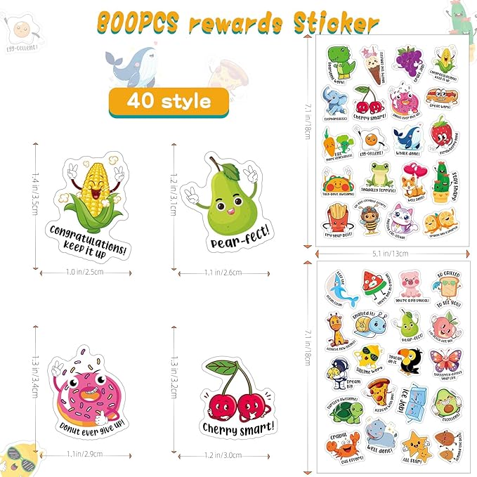 800PCS Fun Stickers for Kids, Positive Stickers for Kids Classroom, Classroom Prizes Elementary, Removable Teacher Stickers for Grading and Rewards