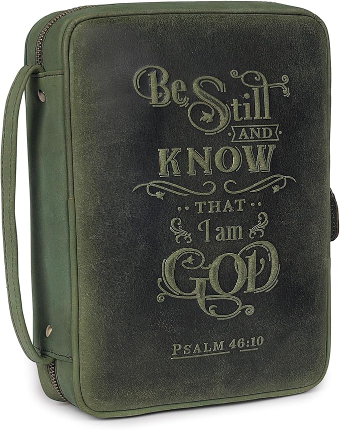 LEATHER VILLAGE Handmade Vintage Leather Embossed Bible Cover for Men & Women - Large Protective Bible Case & Organizer for Church, Travel & Study Christian Religious Antique Bookmark - Olive