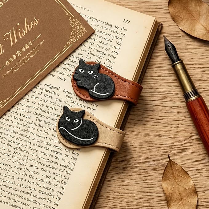 Gifts for Women Cute Cat Leather Magnetic Bookmarks for Women Vintage Book Marks for Reading Small Birthday Teacher Graduation Bookish Reading Book Lovers Gifts Office Planner Book Accessories Clip