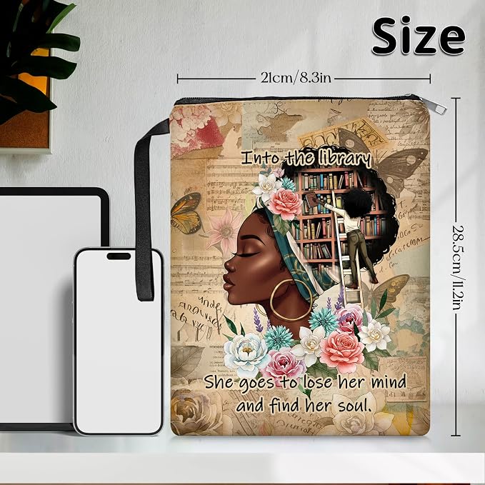 Black Girl Book Sleeve with Zipper, Book Sleeve Gifts for Book Lovers, Book Cover for Girls Women, Book Covers for Paperbacks, Gifts for Birthday 11.2x8.3 inch