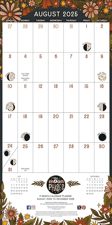 Moon Phases 2026 Wall Planner with Large Monthly Grid, 12-Month Family Organizer Calendar Book: 2026, Lunar Calendar with Daily Moon Cycles, 12" x 12"
