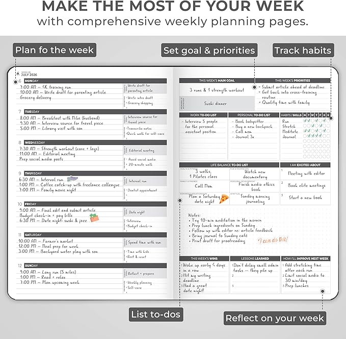 Clever Fox Planner PRO Dated (Jan 2026–Jan 2027) Weekly & Monthly Life Planner to Increase Productivity, Time Management and Hit Your Goals – Organizer, Gratitude Journal – A4 Size (Black)