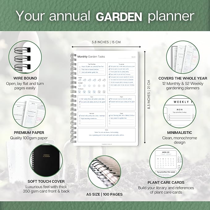 Gardening Planner & Plant Journal | Planting Calendar, Plant Care, Seed Starting, Herb Notes, Garden Planner (Green)