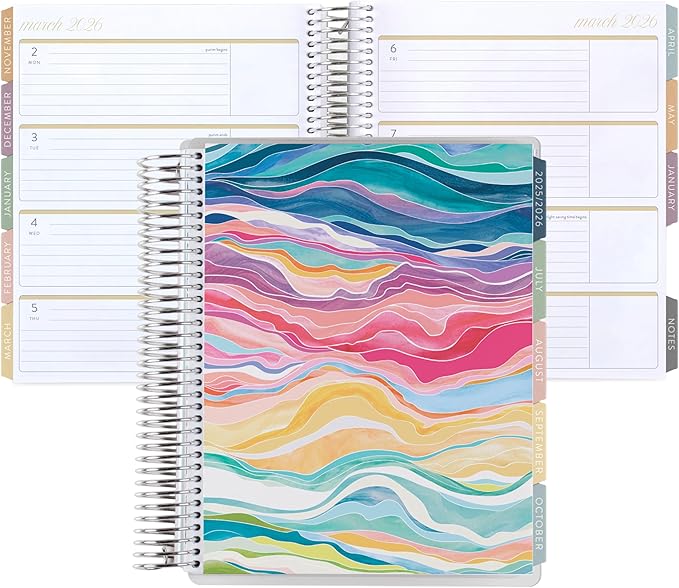 7x9 Coiled Life Planner (January 2026 - December 2026) - Layers Colorful classic cover, horizontal layout, Bouquet theme, platinum coil
