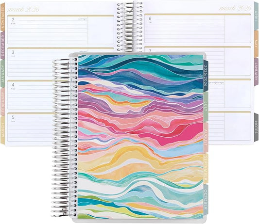 7x9 Coiled Life Planner (January 2026 - December 2026) - Layers Colorful classic cover, horizontal layout, Bouquet theme, platinum coil