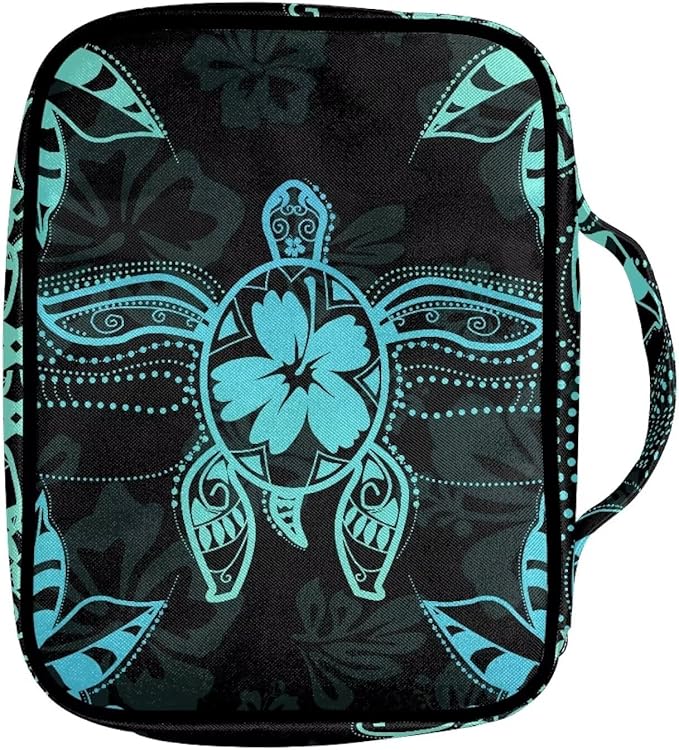 Suobstales Turtle Hibiscus Floral Print Bible Cover Carrying Book Case for Women Men Lightweight Bible Bag Bible Protective with Handle and Zippered Pocket