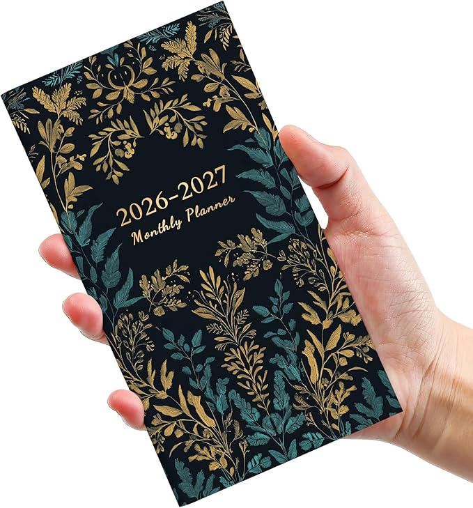Pocket Calendar 2026-2027 for Purse, Two Year Monthly Planner Pocket Size 6.5" x 3.5", Jan 2026 - Dec 2027 Monthly Planner Small Calendar for School, Work and Home - Hidden Bloom