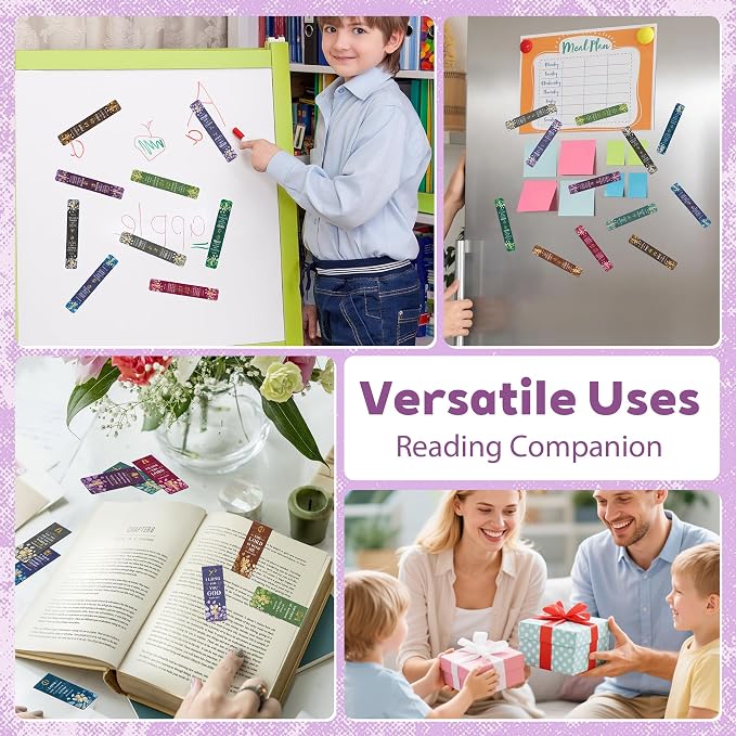 48Pack Magnetic Bookmarks Bible Bookmark Christian Bookmarks Bulk Book Marks for Reading Women Men Adults Kids Book Lovers Gifts, Cute Personalized Religious Magnet Bookmark Clips (Christian)