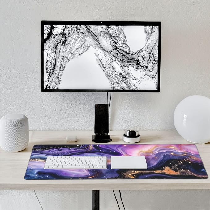 35.4" x 15.7" Purple Gold Marble Galaxy Extended Mouse Pad, Desk Mat with Non-Slip Base, Water Resistant for Gaming & Office