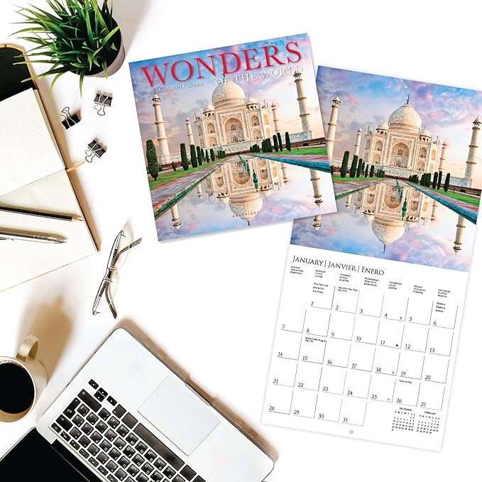 Graphique 2024 Wonders of the World Mini Wall Calendar | 7” x 7” | Thick Paper | Home & Office Organizer | Large Monthly Grid | 3 Languages & Marked Holidays | 4 Month Preview Page for 2025