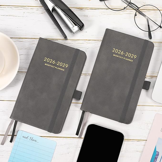 Pocket Planner 2026-2029 - 2026-2029 Monthly Planner, Pocket Calendar (36-Month) With 60 Notes Pages, Jul. 2026 - Jun. 2029, 6.2" x 4", 3-Year Planners with Contacts, Holidays and Pen Holder, Elastic Closure - Grey