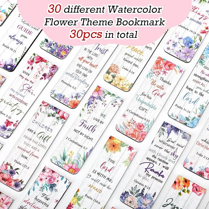 Chinco 30 Pcs Magnetic Christian Bookmarks - Bible Verse Inspirational Scripture Page Clips, Religious Prayer Bookmarks for Women, Kids, Teachers, Church Supplies & School Gifts(Flower)