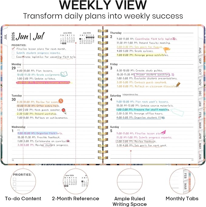 Academic Planner 2026-2027, Weekly and Monthly Calendar Book, July 2026 – June 2027, Hardcover Planner with Tabs, Perfect for Teachers, Students, Women & Men, A4 (8.5" x 11") - Cat