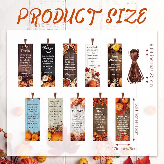 Cholemy 200 Pcs Thanksgiving Bookmarks with Bible Verse Thanksgiving Bookmarks Bulk Religious Fall Paper Bookmark for Autumn Prayer Church Gifts Favors
