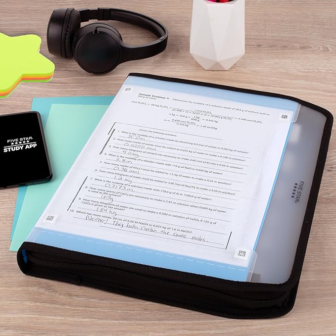 Five Star Expanding File Organizer + Study App, 7-Pocket Accordian File Organizer, Zipper Closure, Holds 8.5" x 11" Paper, Blue (Color May Vary) (350099B)