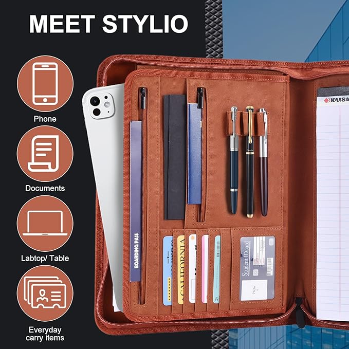 Premium Vegan Leather Padfolio with Zipper – 8.5" x 11" Portfolio Organizer for Legal Pads & Spiral Notebooks – Professional Business Folder for Men and Women (Brown)